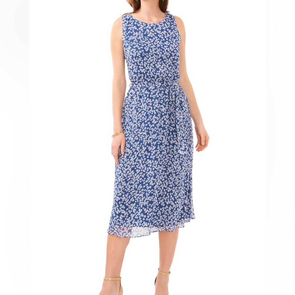 MSK Sleeveless Floral Print Chiffon Midi Dress